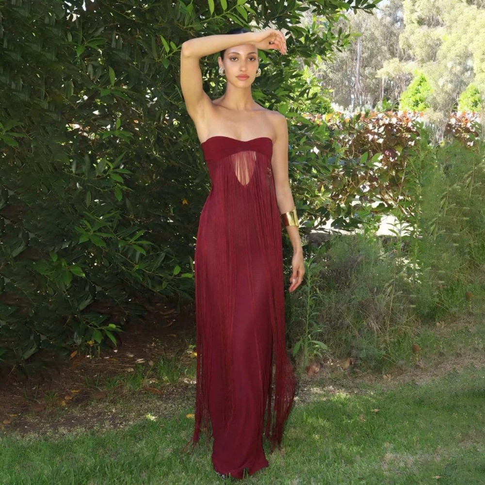 Zara Strapless Spring Cutout Fringe Backless Bodycon Dress